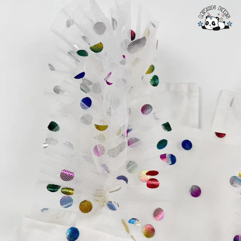 LEZONKIDS - Vestidos de Tule de Alta Qualidade com Estampa de Folha de Arco-Íris e Manga com Babado para Crianças e Meninas